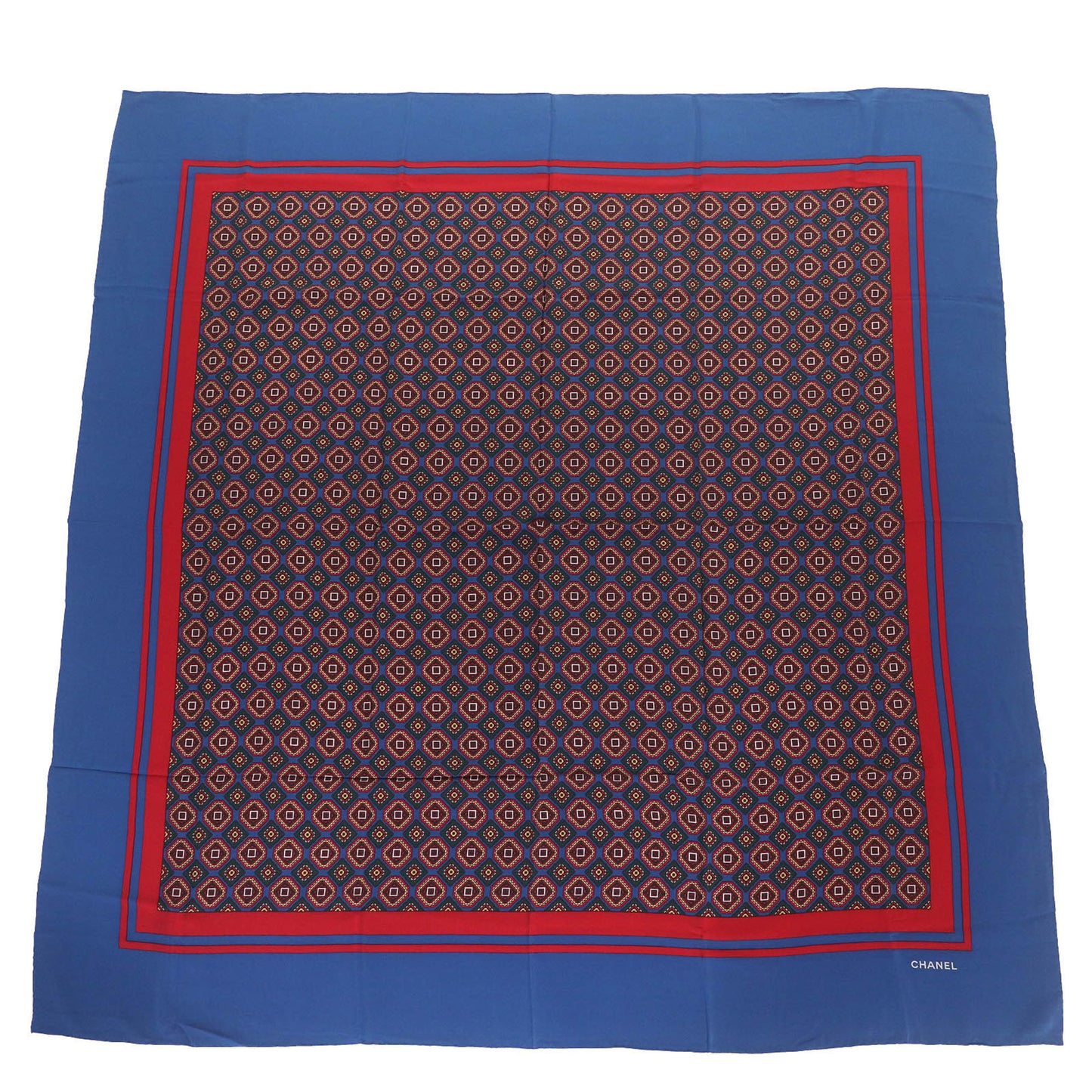 Vintage Chanel 100% Silk Scarf With Logo And All-Over Print