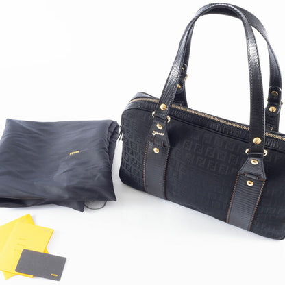 Fendi Zucca Canvas Handbag 8Bn161 Leather Black