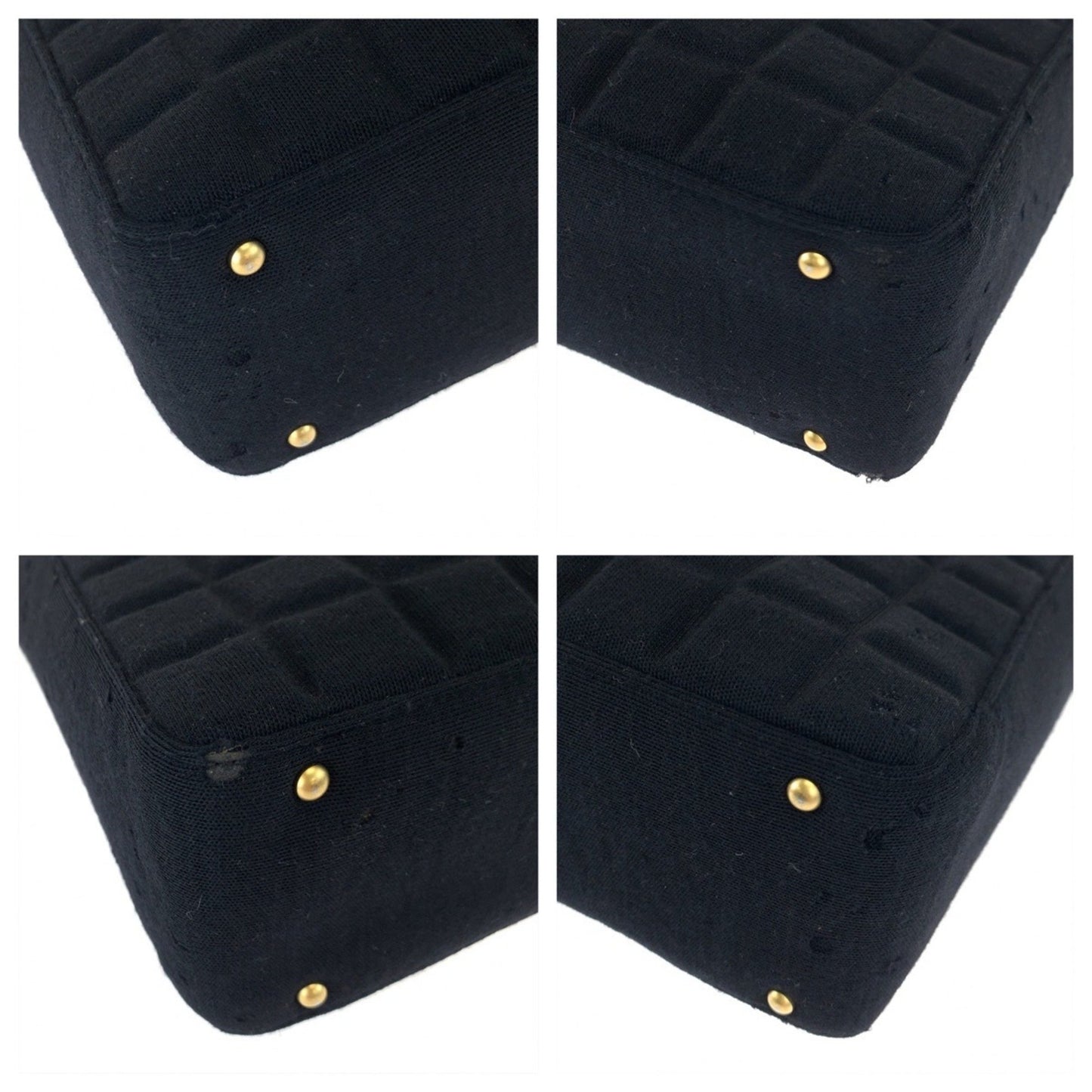 Chanel Vintage Chocolate Bar Coco Mark Black Canvas Shoulder Bag With Gold Hardware