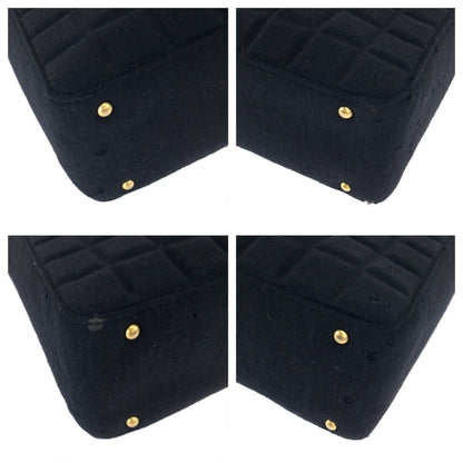 Chanel Vintage Chocolate Bar Coco Mark Black Canvas Shoulder Bag With Gold Hardware