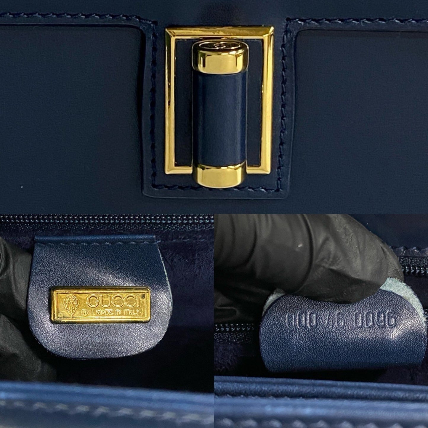 Gucci Old Gucci Gg Logo Hardware Leather Genuine Handbag Navy 86472