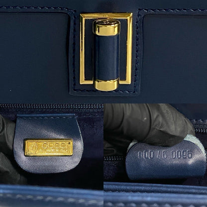 Gucci Old Gucci Gg Logo Hardware Leather Genuine Handbag Navy 86472