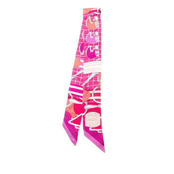 Hermes Herms Twilly Panoplie Equestre Equestrian Gear Scarf/Muffler In Pink Multicolored Silk