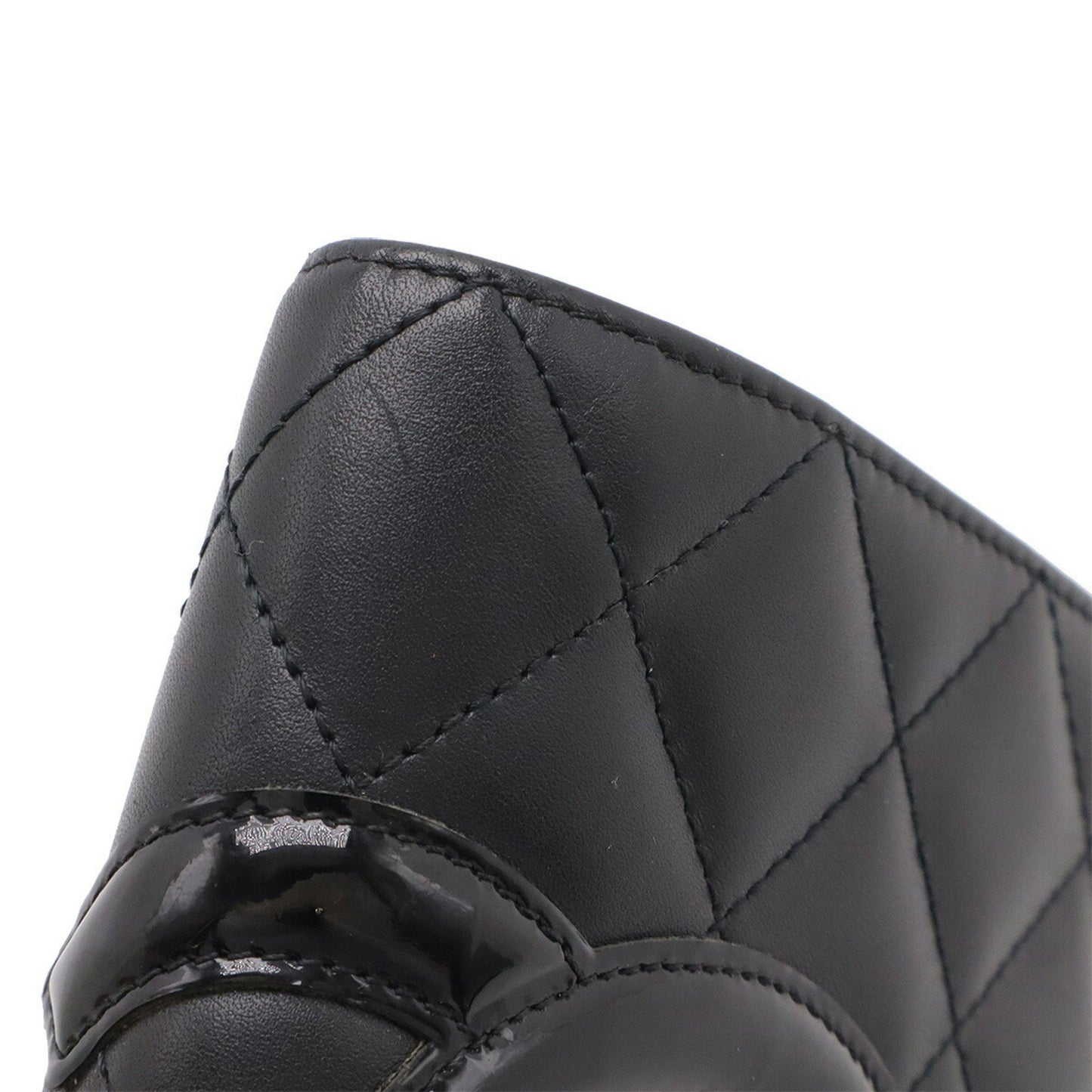 Chanel Cambon Line Coco Mark Bi-Fold Wallet Round Calf Leather Enamel Black Pink A50080