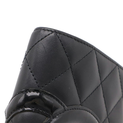 Chanel Cambon Line Coco Mark Bi-Fold Wallet Round Calf Leather Enamel Black Pink A50080