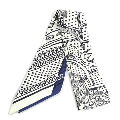 Hermes Herms Twilly Silk Scarf/Muffler In White