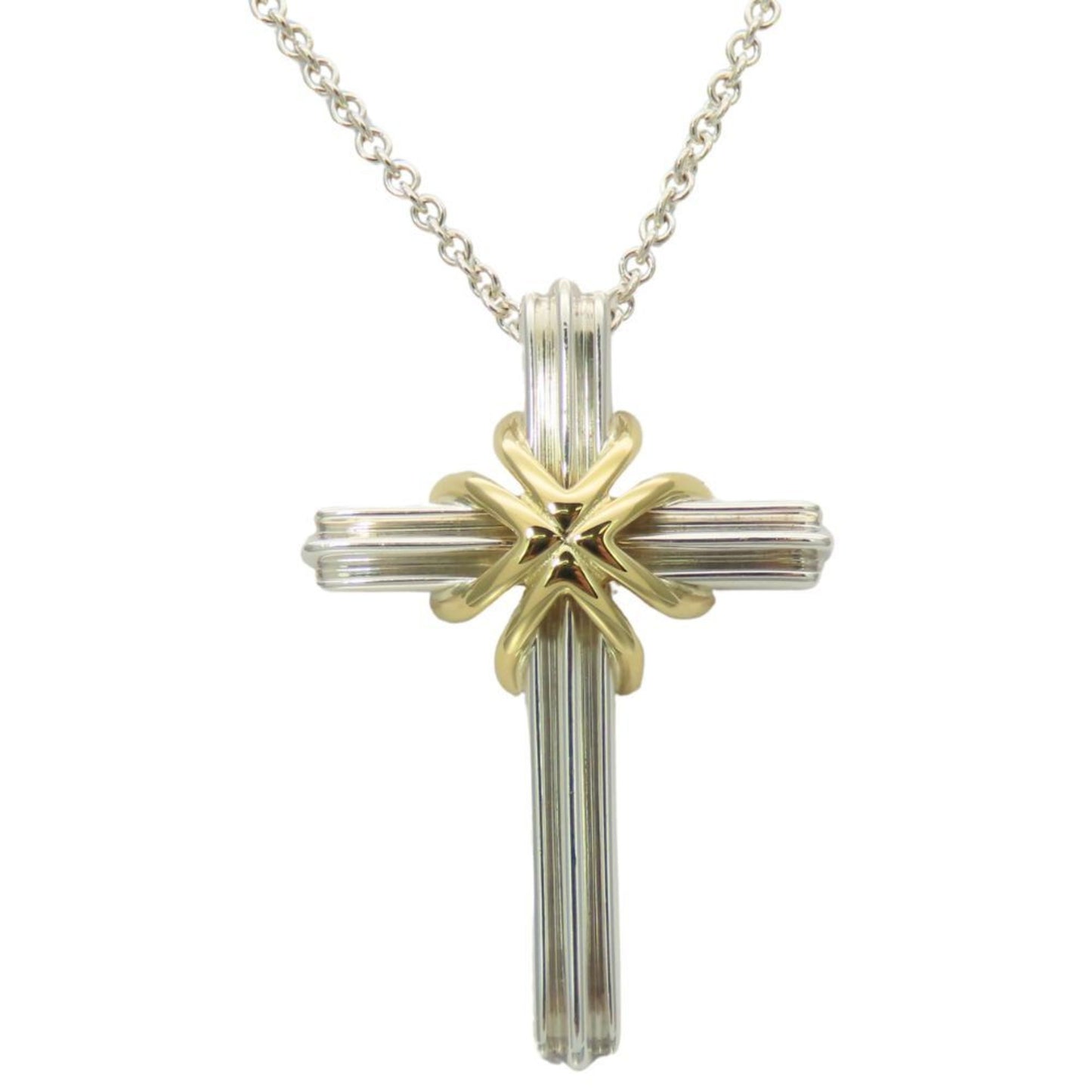 Tiffany Necklace Signature Cross Silver 925 K18Yg Approx. 7.8G Yellow Gold Combination