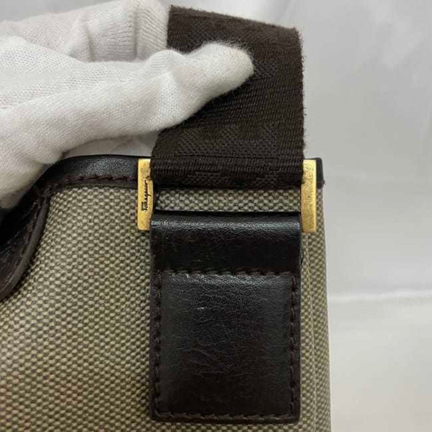 Salvatore Ferragamo Shoulder Bag Ec-23491 Grey Brown Pvc Canvas Crossbody