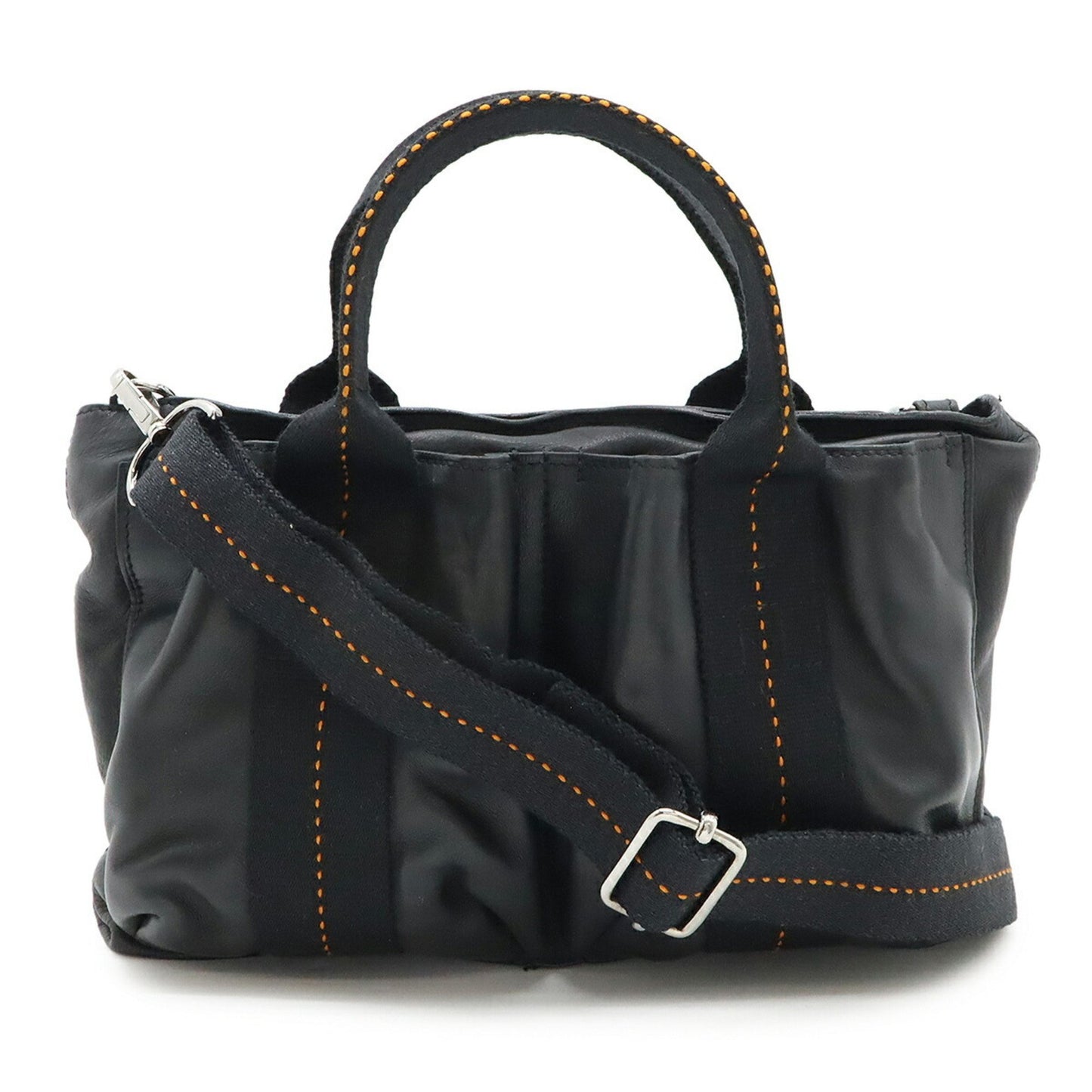 Hermes Caravan Horizontal Pm Tote Bag Shoulder Veauderma Leather Black Orange