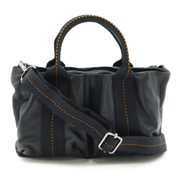 Hermes Caravan Horizontal Pm Tote Bag Shoulder Veauderma Leather Black Orange