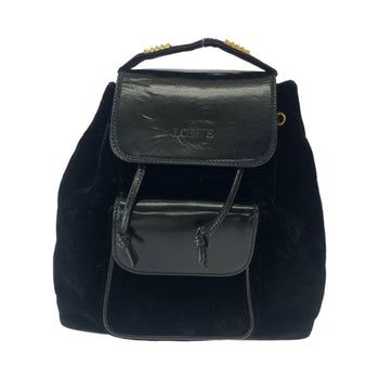Loewe Vintage Velazquez Logo Black Gold Hardware Patent Leather Suede Backpack