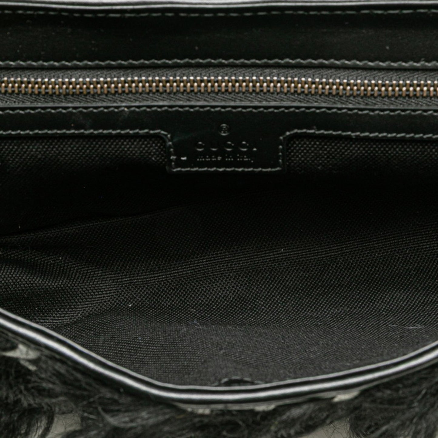 Gucci Gg Marmont Pattern Chain Shoulder Bag/Handbag 752026 Black/White Faux Fur/Leather