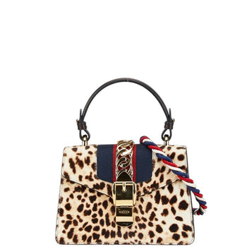 Gucci Sherry Line Sylvie Leopard Mini Handbag Shoulder Bag 470270 Beige Brown Pony Leather