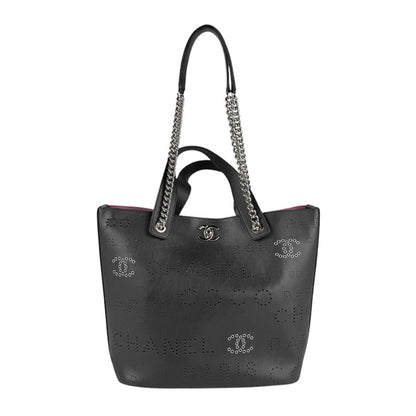 Chanel Handbag Shoulder Bag Leather Navy Silver
