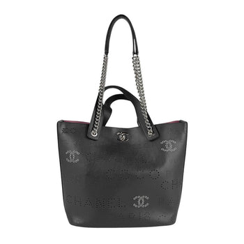 Chanel Handbag Shoulder Bag Leather Navy Silver
