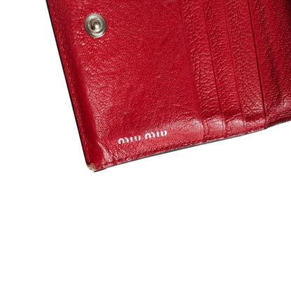 Miumiu Miu Madras City Calfskin Logo Compact Wallet Bifold 5Mv204 Red With Box