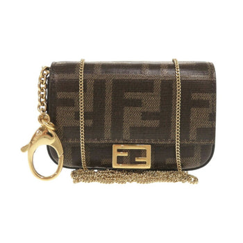 Like New Fendi Nano Baguette Charm 7Ar798 Pvc Brown Chain Shoulder Bag Pouch 0069Fendi
