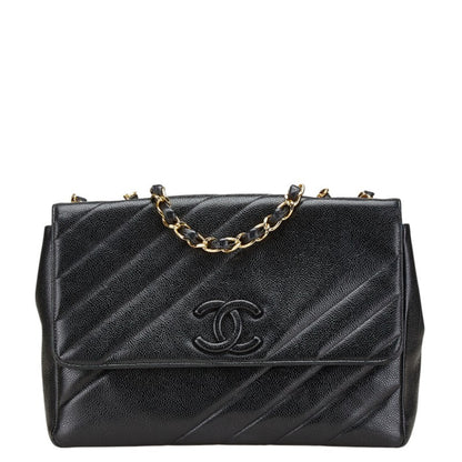 Chanel Coco Mark Bias Stitch Chain Shoulder Bag In Black Caviar Leather