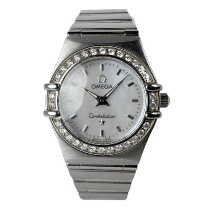 Omega Constellation Watch Stainless Steel Bezel Diamond Silver X White