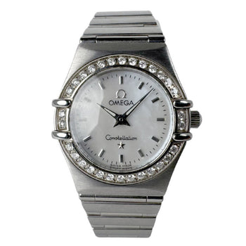 Omega Constellation Watch Stainless Steel Bezel Diamond Silver X White