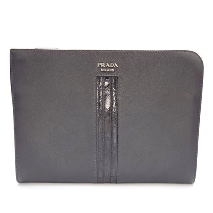 Prada Saffiano Clutch Bag 2Vn003 Black Leather
