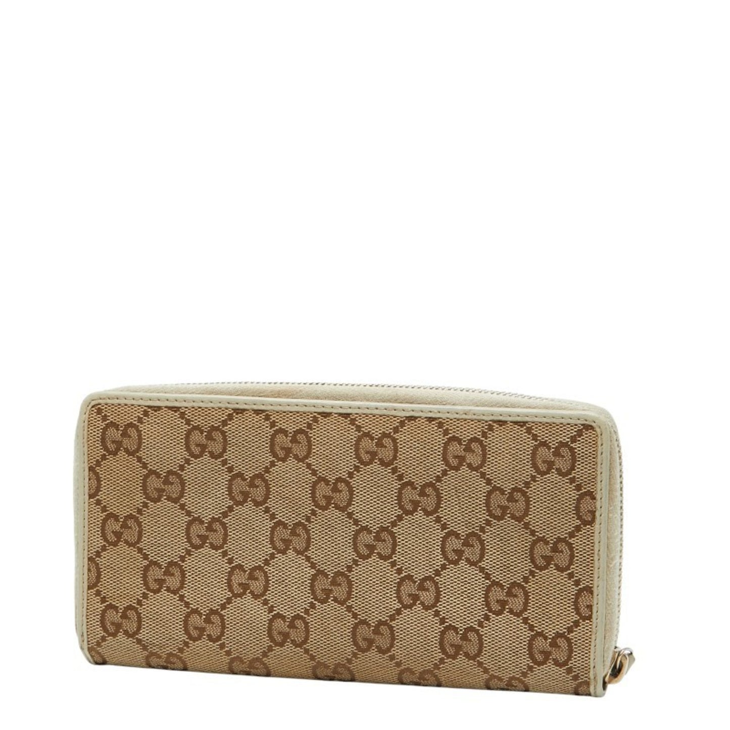 Gucci Gg Canvas Sherry Line Ribbon Round Zip Long Wallet 257003 Beige Multicolor Leather