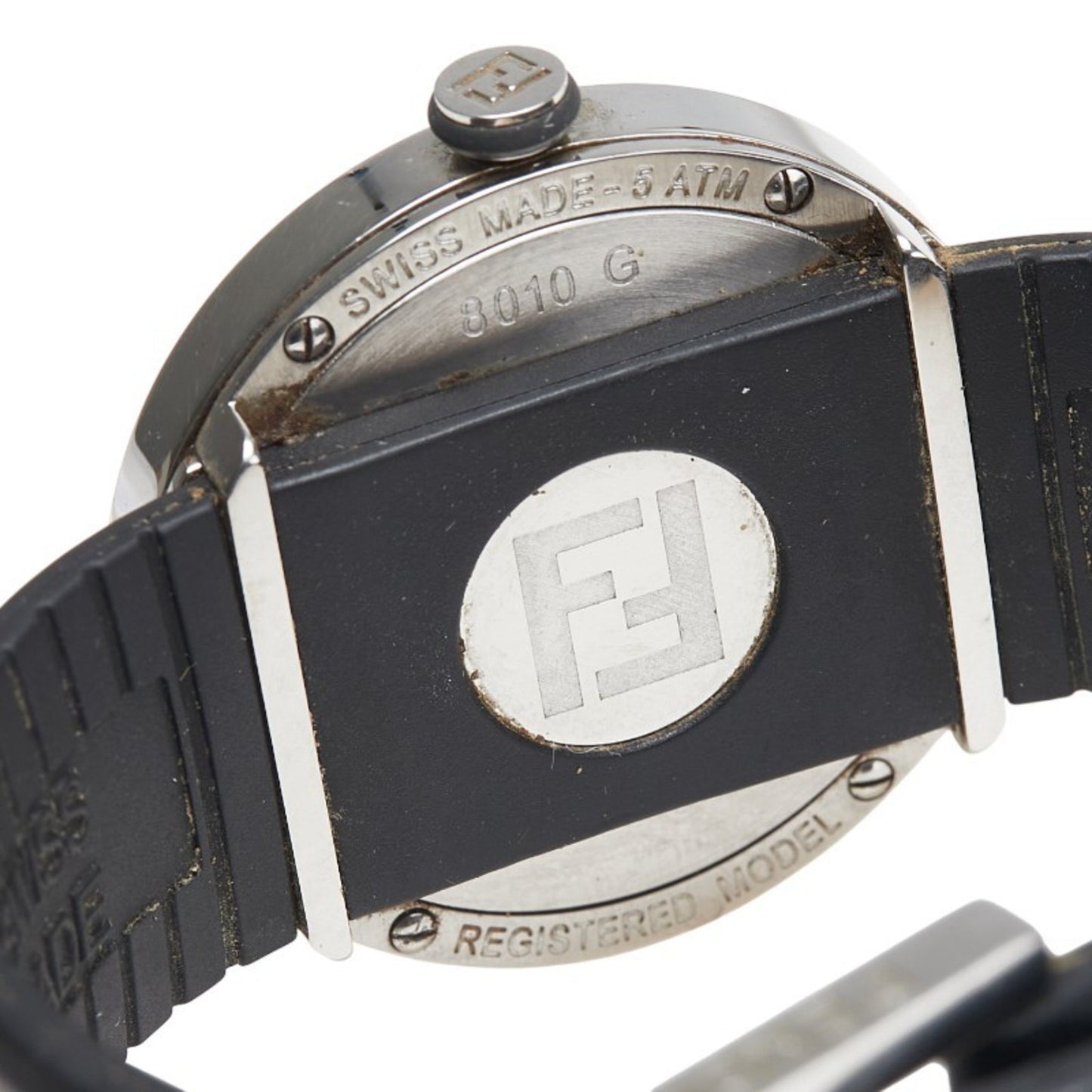 Fendi Bousra Watch 8010G Quartz Movement Black Dial Stainless Steel Rubber