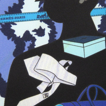 Hermes Carr 40 Monsieur Et Madame Monsieur & Madame Silk Blue Scarf Muffler 0821Hermes
