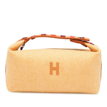 Herms Bride Black Au Carr Pm Handbag Pouch Fauve Silver Hardware Cotton