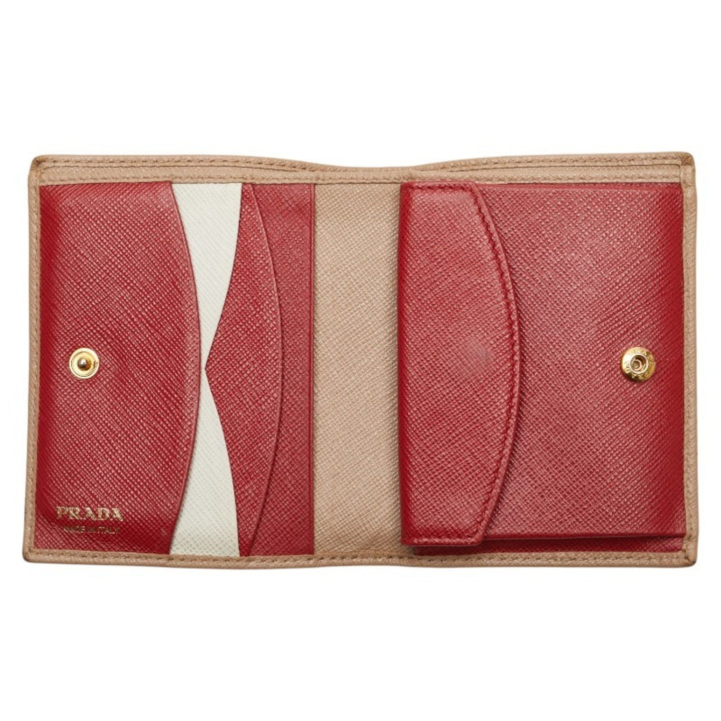 Prada Logo Bifold Wallet In Beige Leather