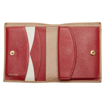 Prada Logo Bifold Wallet In Beige Leather