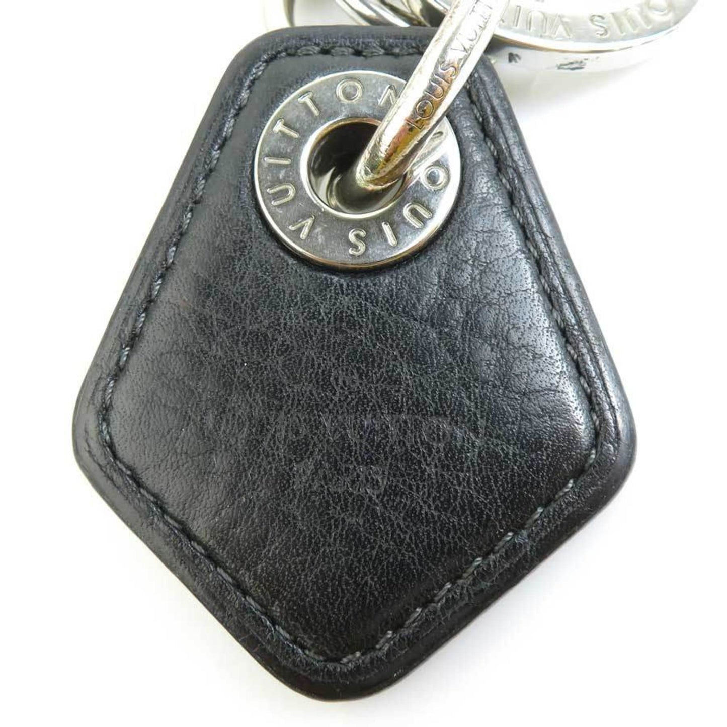 Louis Vuitton Louis Vuitton Charm Key Ring Portocle Lv Creme Metal Leather Black X Silver