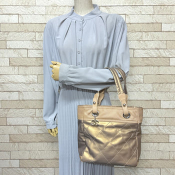 Chanel Paris Biarritz Pm Handbag Coated Canvas A34208 Gold