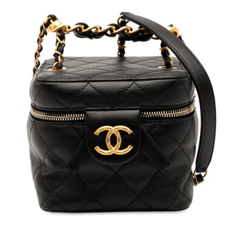 Chanel Coco Mark Matelasse Chain Shoulder Bag Vanity Black Lambskin