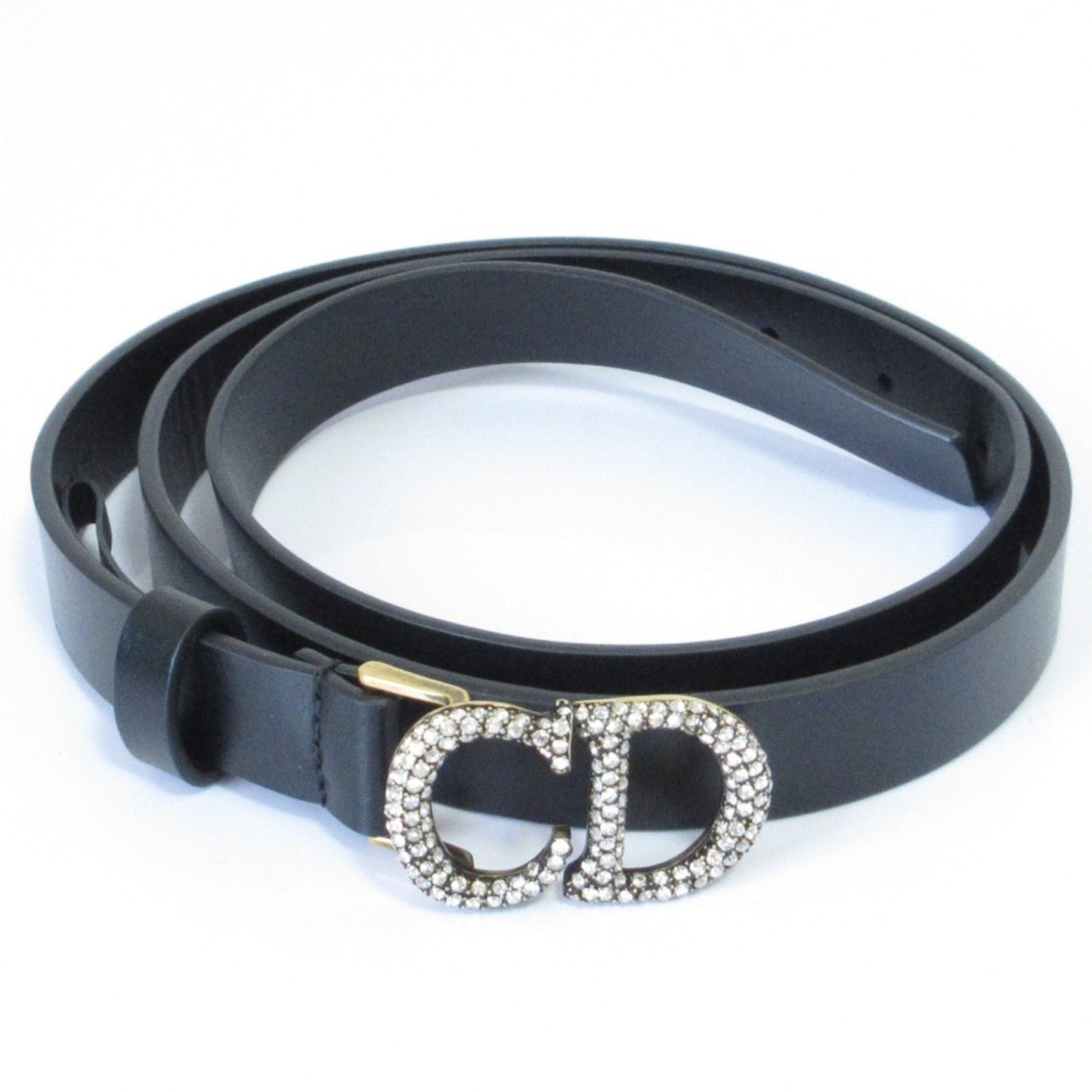 Christian Dior Rhinestone Cd Buckle Leather Narrow Belt