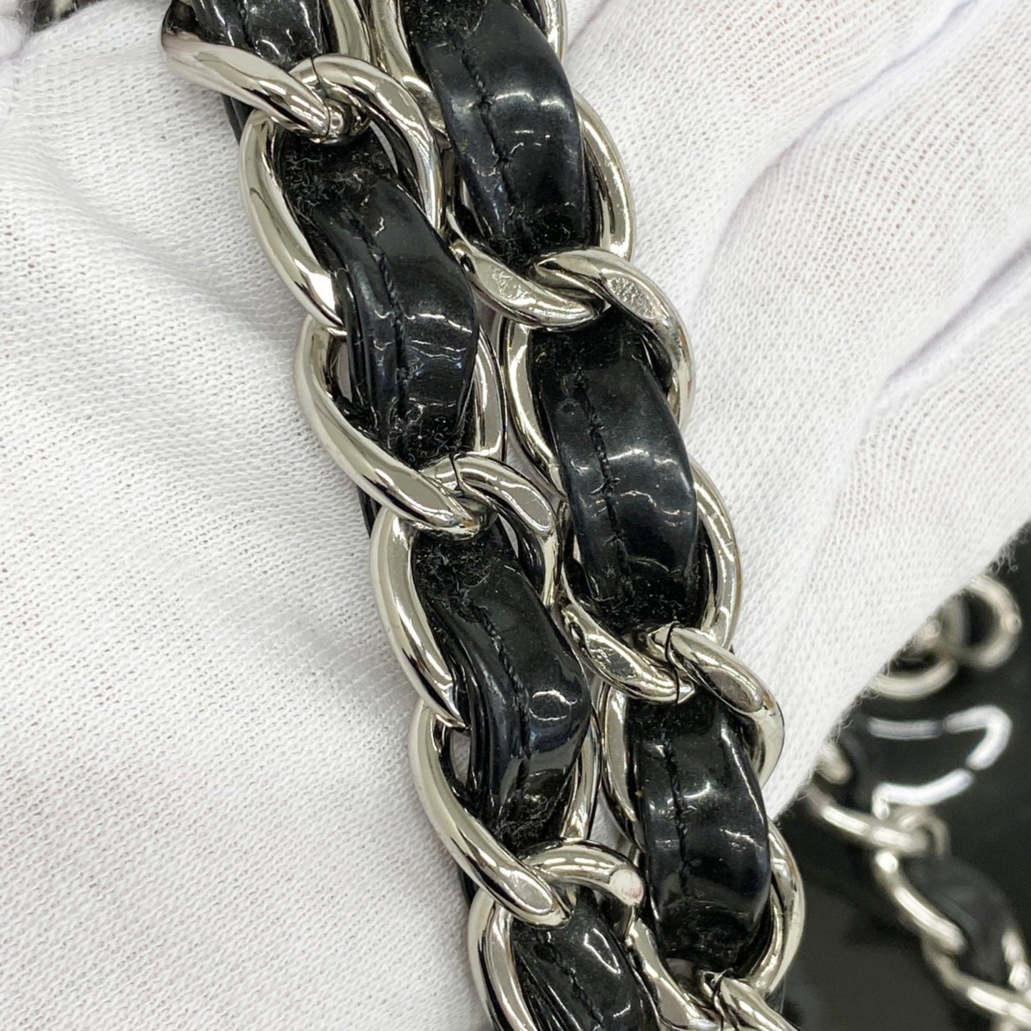 Chanel Patent Leather Black Chain Tote Bag