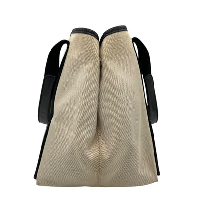 Balenciaga Cabas Handbag Tote Bag In White And Black Canvas With Leather Pouch