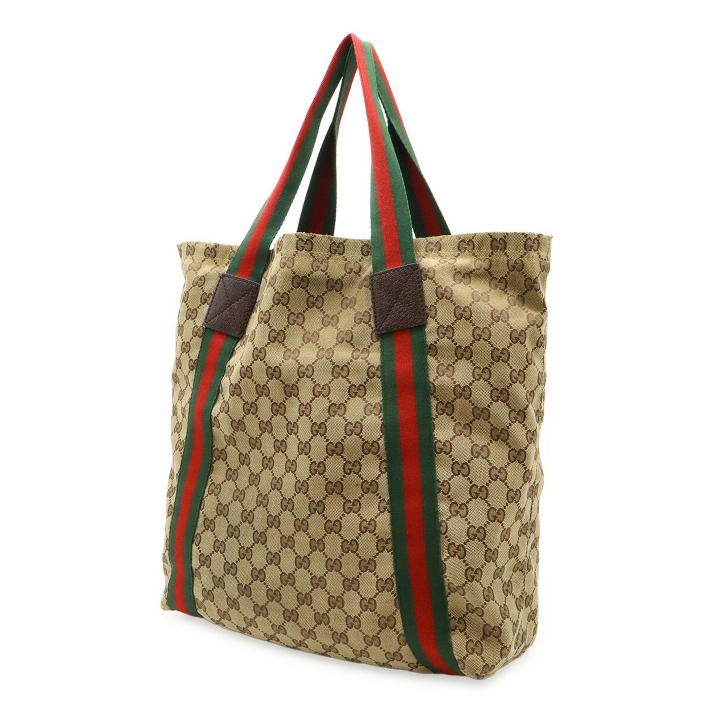 Gucci Gg Canvas Sherry Line Tote Bag Shoulder Leather Khaki Beige Green Red 189669