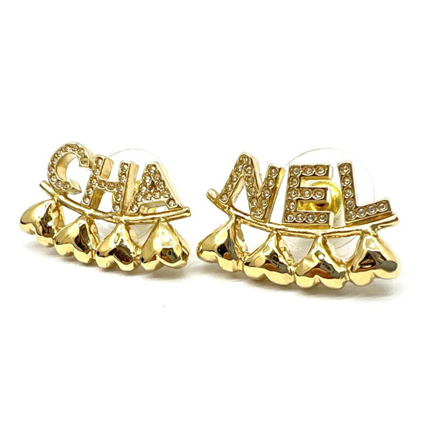 Chanel Chanel Earrings Gold Gp Heart Rhinestone B23P Accessories Ear Piercings -