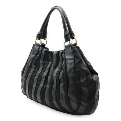 Prada Crimson Stripe Handbag Tote Bag Nylon Leather Nero Black Br3994