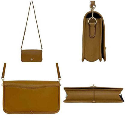 Coach Shoulder Bag Ec-23956 Camel Brown F87768 Leather Crossbody Turnlock Flap