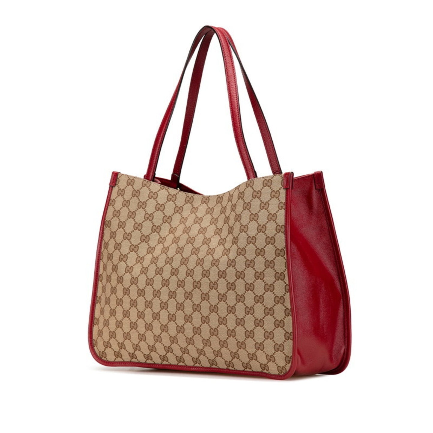 Gucci Gg Canvas Horsebit Tote Bag Shoulder 623694 Beige Red Leather