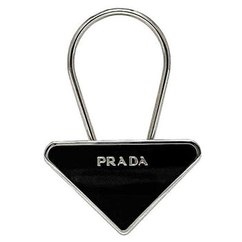 Prada Key Ring Ec-23014 Silver Black M713 Metal Prada Triangle Plate Holder