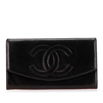 Chanel Coco Mark Long Wallet Black Leather