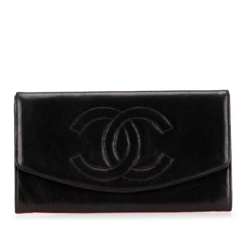 Chanel Coco Mark Long Wallet Black Leather