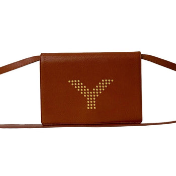 Yves Saint Laurent Genuine Leather Shoulder Bag With Logo Studs And Hardware
