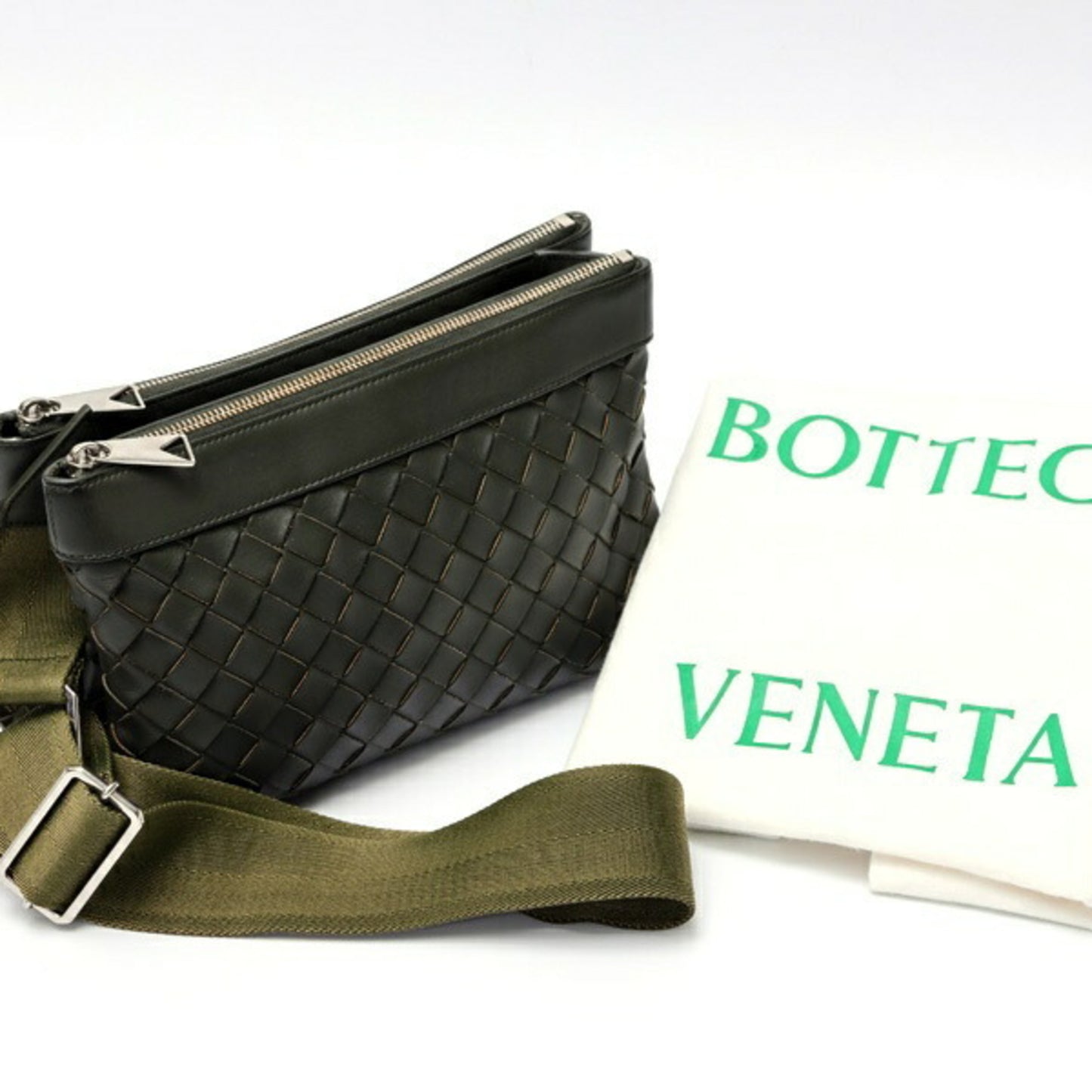 Bottega Veneta Intrecciato Duo Bag Shoulder 651938 Leather Khaki S-158362