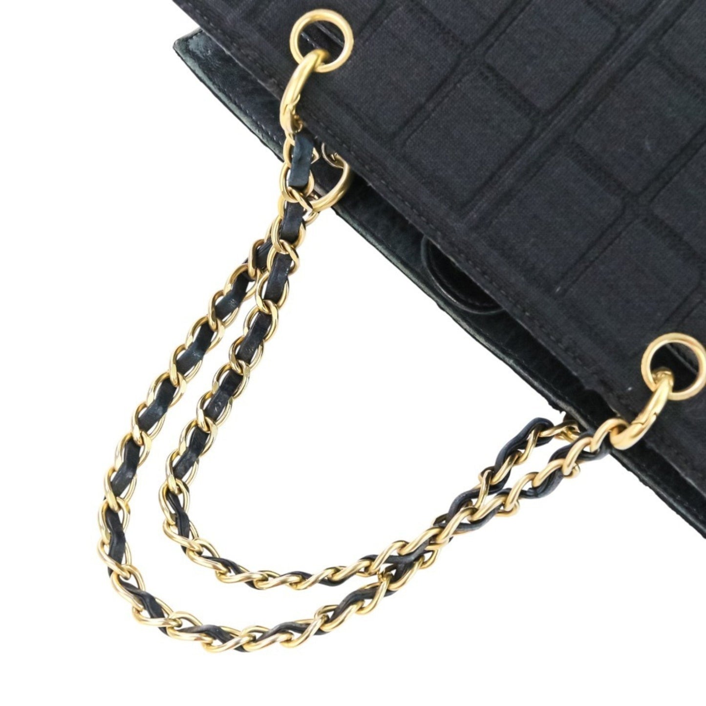 Chanel Cotton Jersey Chocolate Bar Chain Handbag Tote Bag In Black