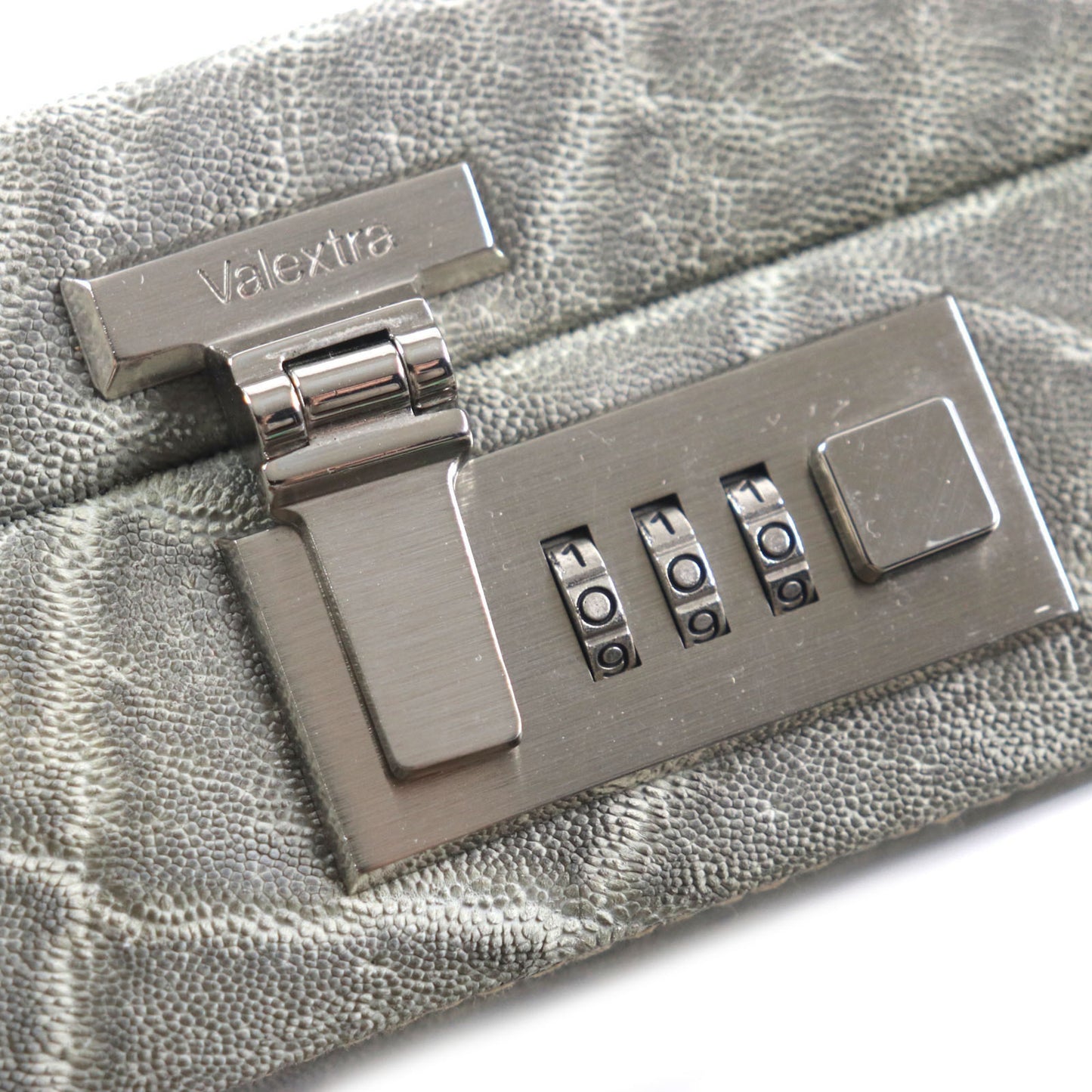 Valextra Vintage Rare Dial Lock Attache Case In Gray Elephant Leather With Dust Bag