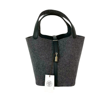 Unused Y-Stamped Hermes Picotin Lock Pm Felt And Swift Leather Handbag In Gray Black